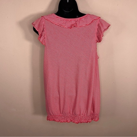 LARGE LENA RED WHITE STRIPED TOP RETRO RUFFLE PINUP STRETCH - Picture 6 of 10